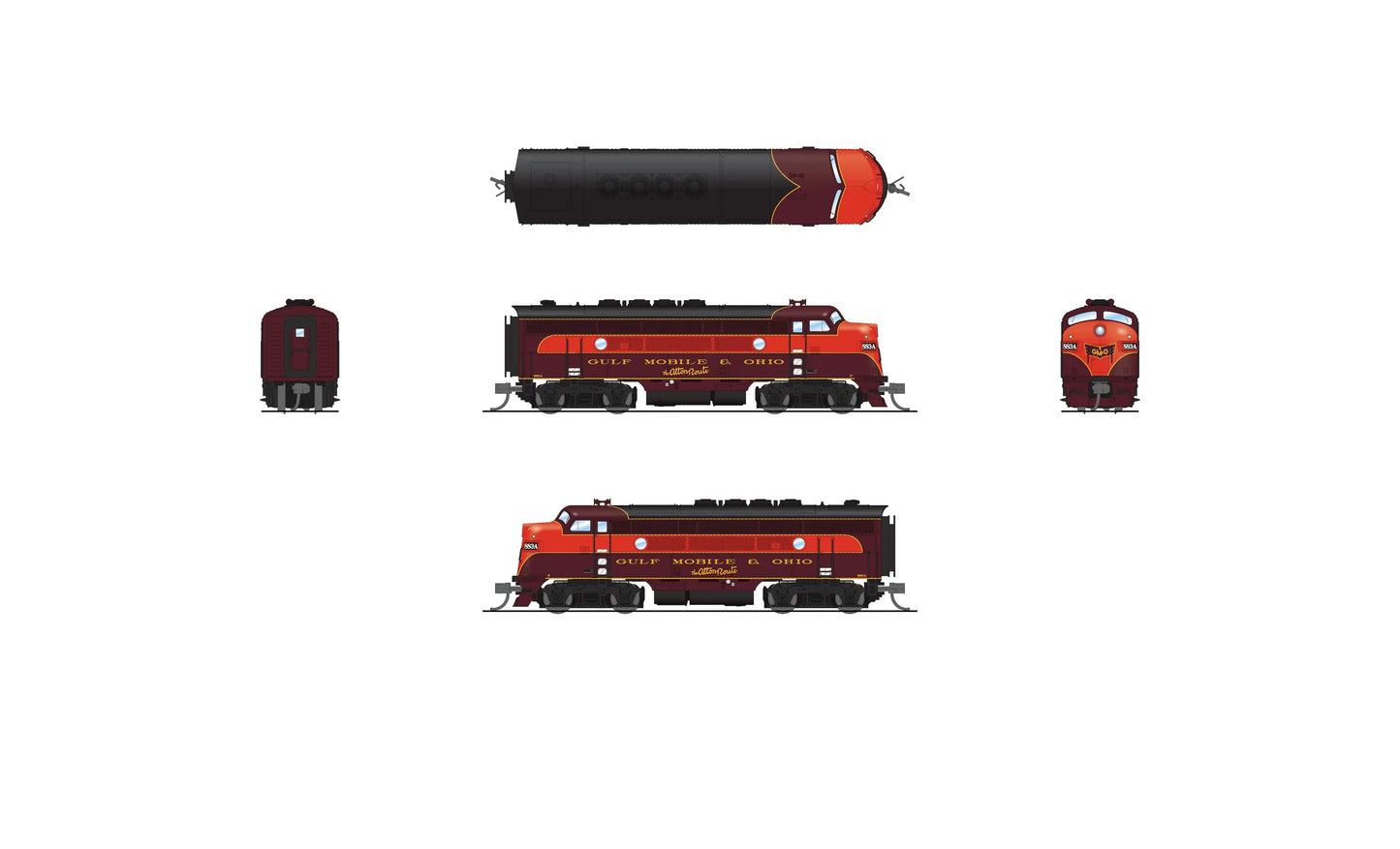 BLI 9209 EMD F3 A/B, GM&O 883A, B80, Maroon & Imitation Gold, A-Unit Paragon4 Sound/DC/DCC, B-Unit Unpowered, N